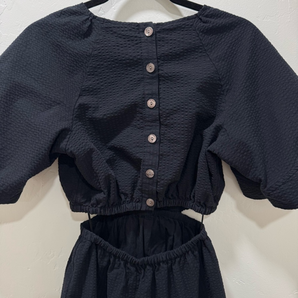 Madewell Seersucker Puff-Sleeve Cutout Mini Dress Black Women's XS NF870 - Picture 11 of 16